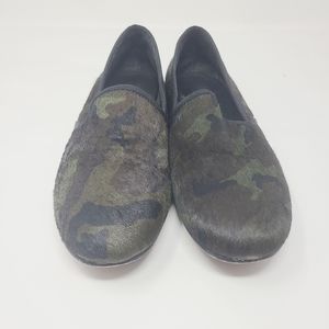 Gentle Souls | Women's Green Camo Print Cow Hide Edge-Y Leather Flats (Size 10)